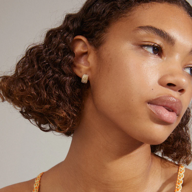 Pandora Sparkling Huggie Gold-Plated Hoop Earrings | REEDS Jewelers